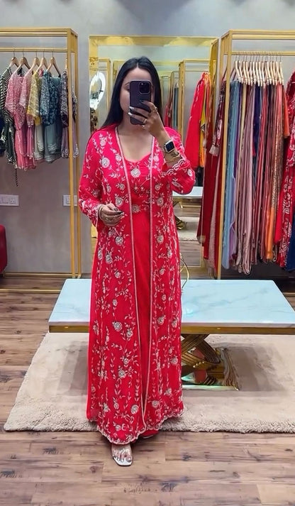 Unique Chinon Silk Pink Color Saree With Koti