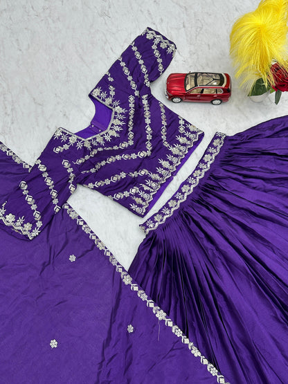 Fashionable Chinon Sequence Work Purple Color Lehenga Choli