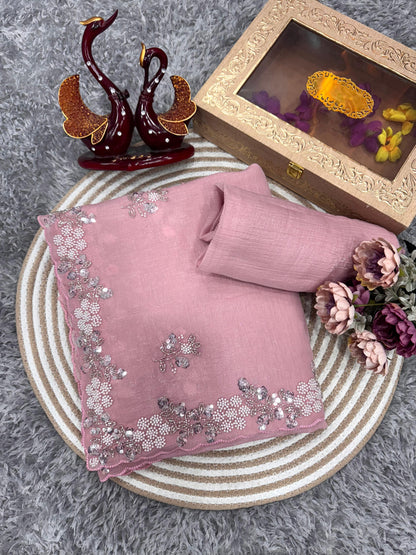 Designer Pearls Work Pink Color Saree