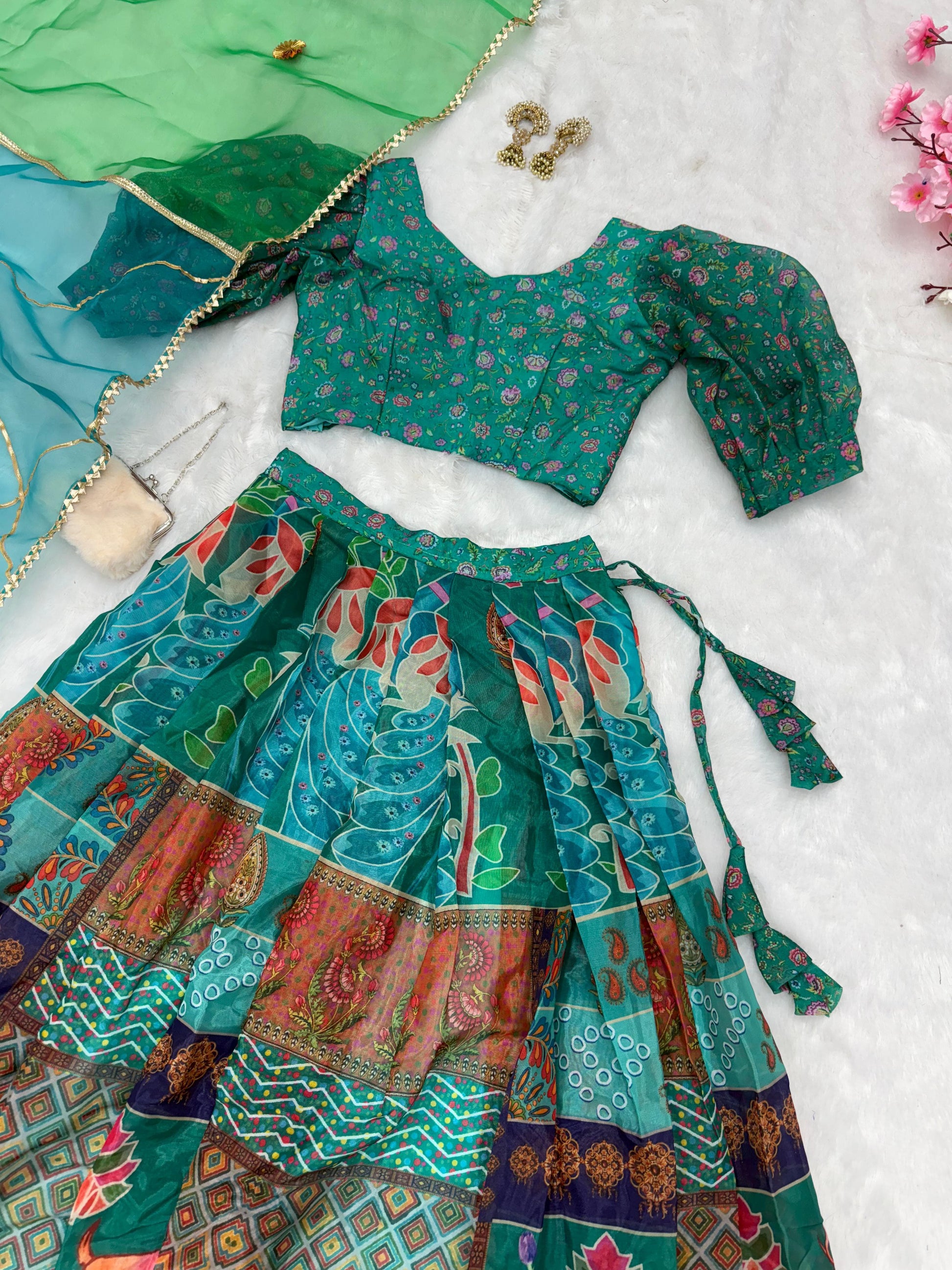 Presenting  Pure Jimmy Organza Multi Color Lehenga Choli
