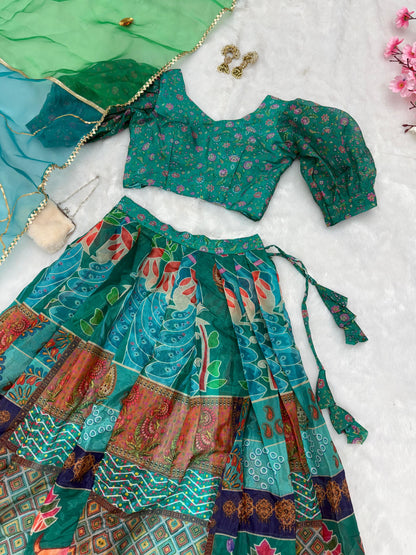 Presenting  Pure Jimmy Organza Multi Color Lehenga Choli