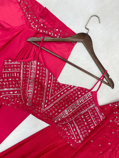 Preferable Sequence Embroidery Work Pink Color Lehenga With Shrug