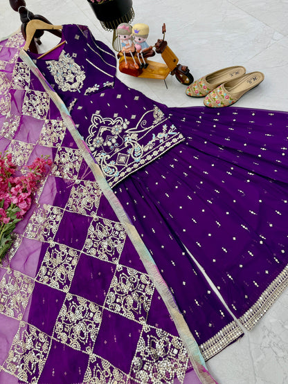 Captivating Embroidery Work Purple Color Palazzo Suit