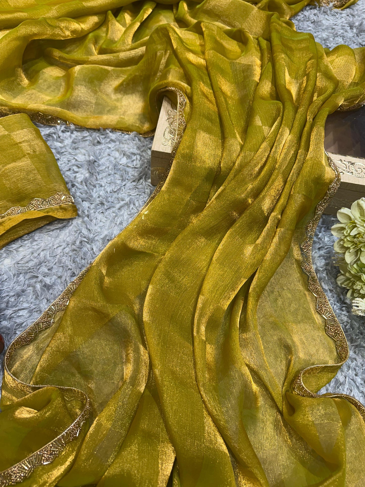 Demanding Box Katdana Lemon Color Saree