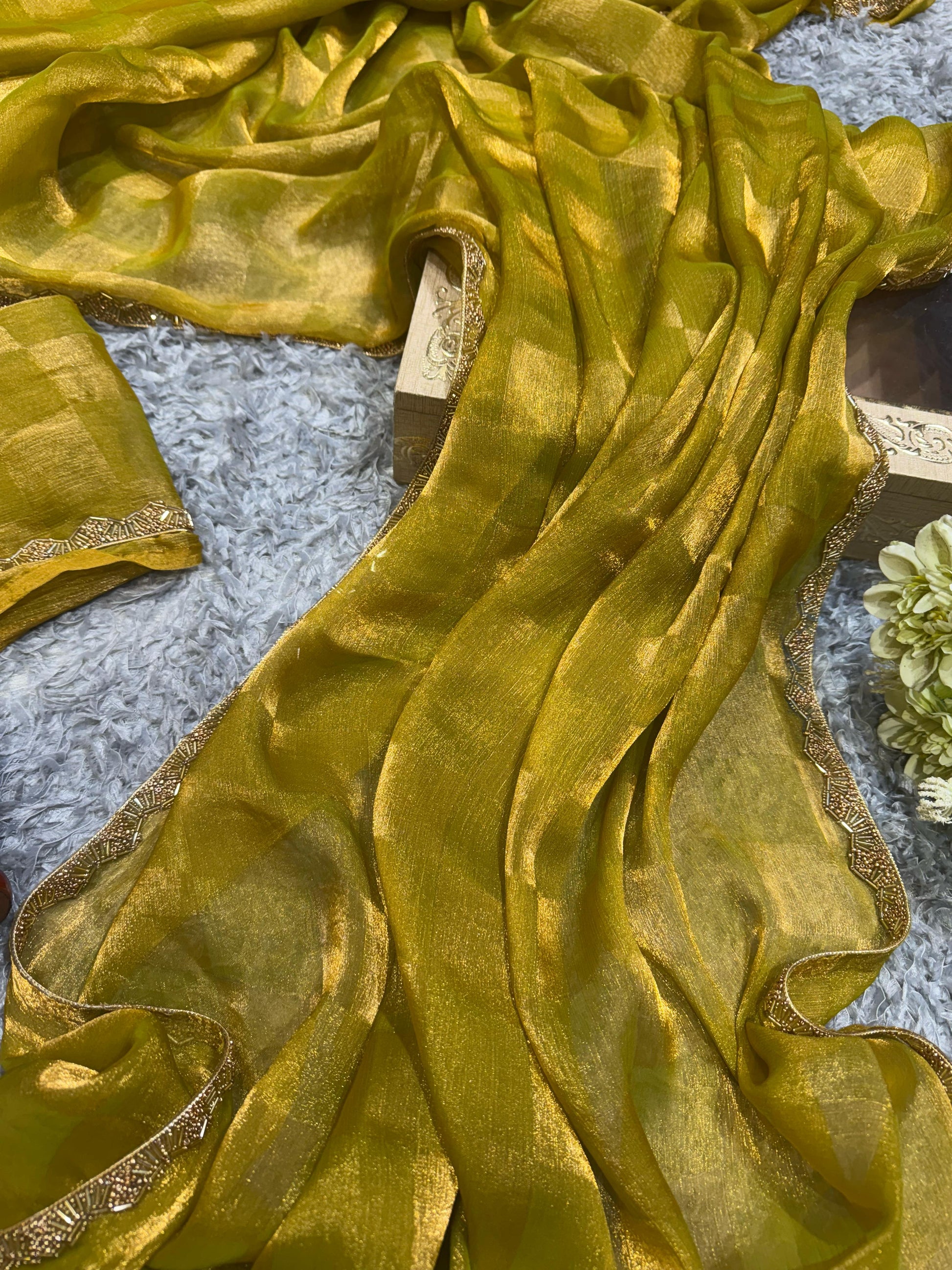 Demanding Box Katdana Lemon Color Saree