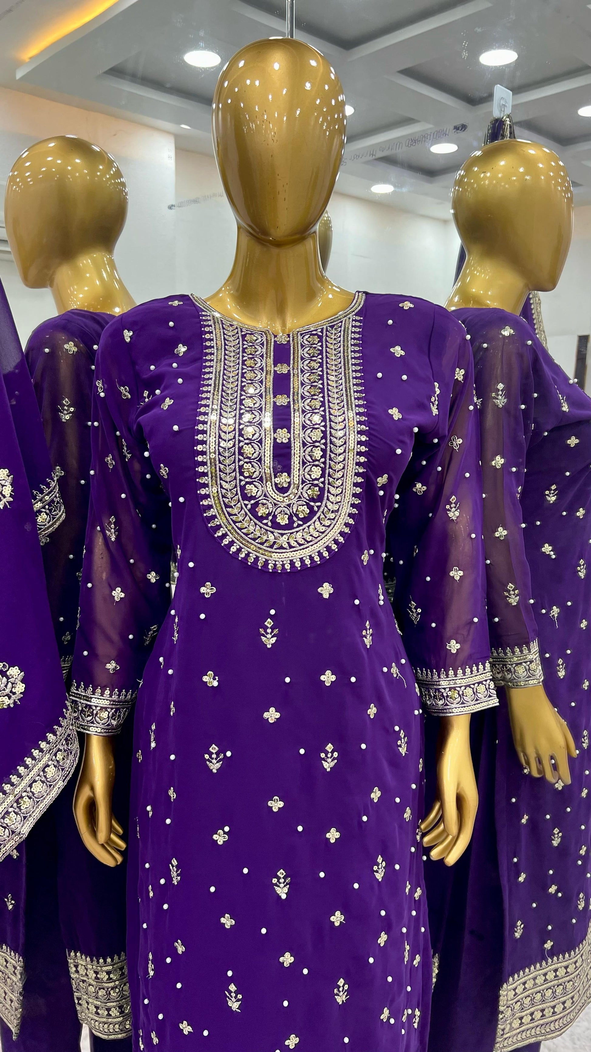 Glimmering Embroidery Work Purple Color Salwar Suit
