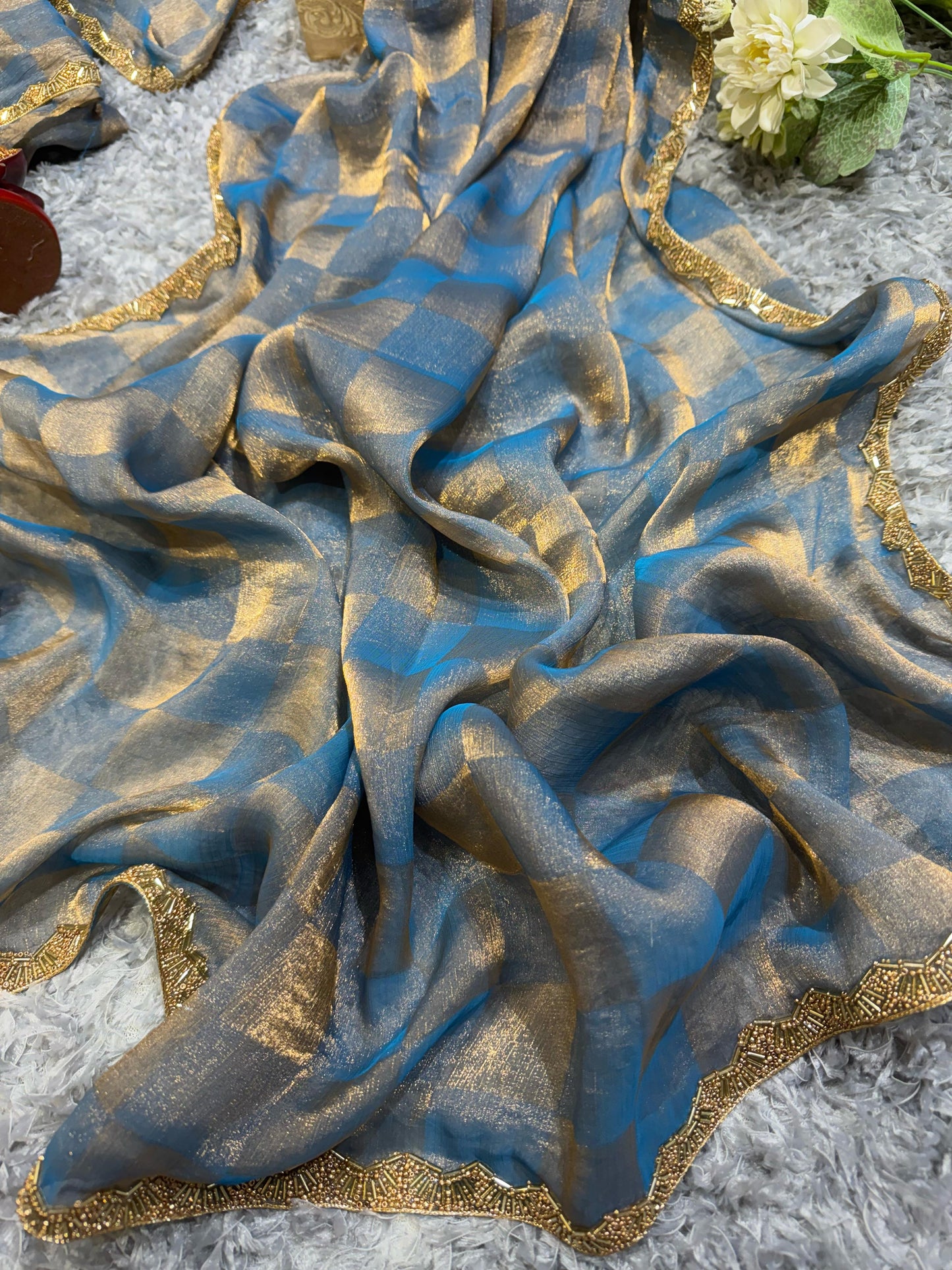 Demanding Box Katdana Blue Color Saree