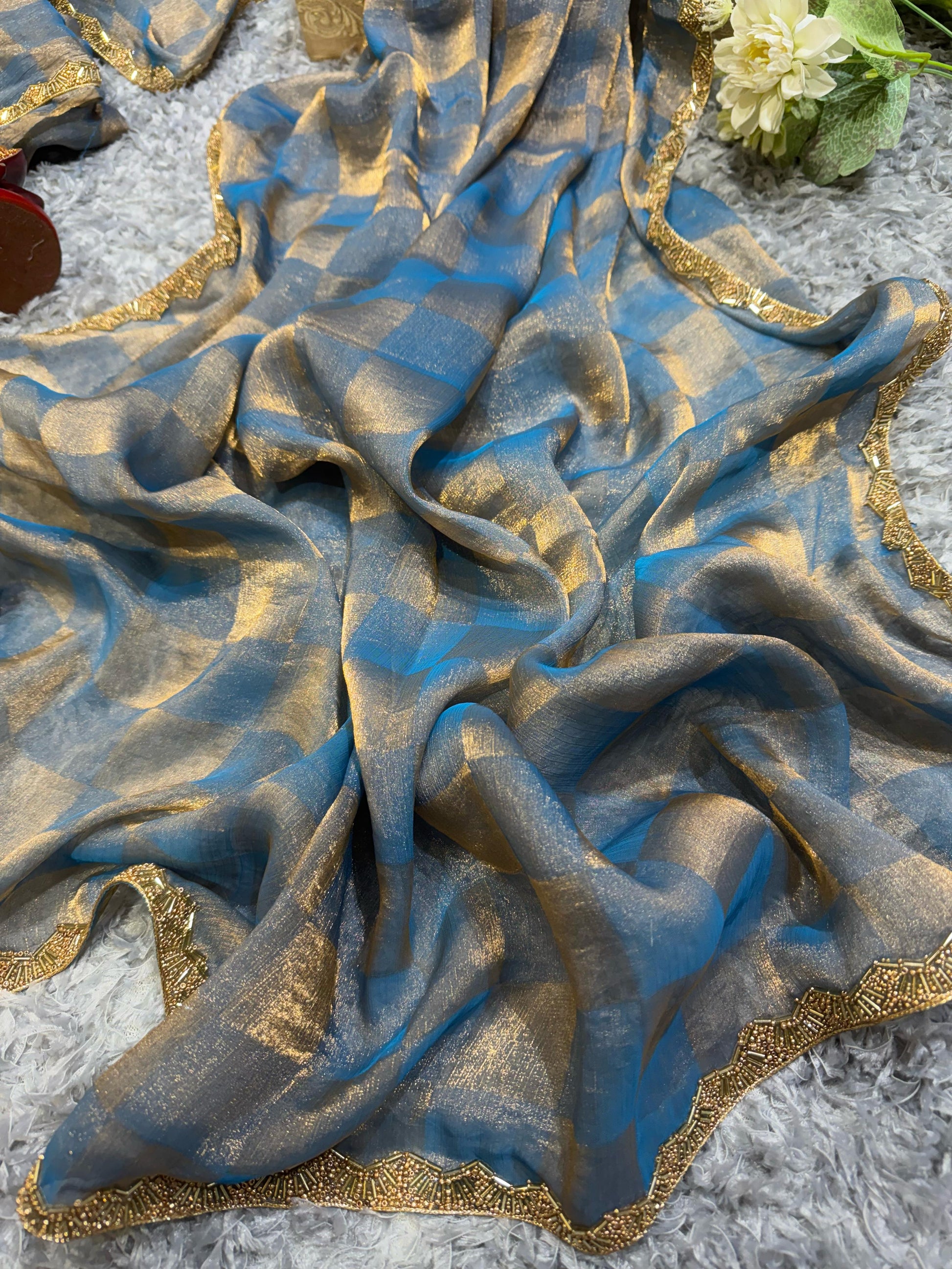 Demanding Box Katdana Blue Color Saree