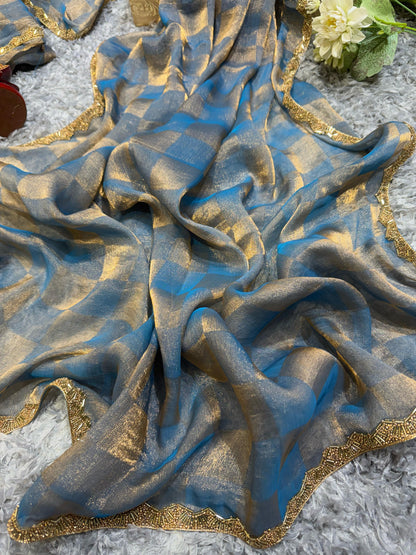 Demanding Box Katdana Blue Color Saree