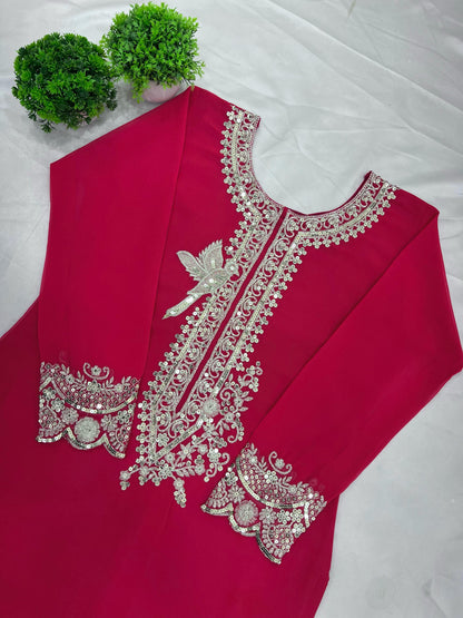 Precious Georgette Pink Color Sequence Work Sharara Suit