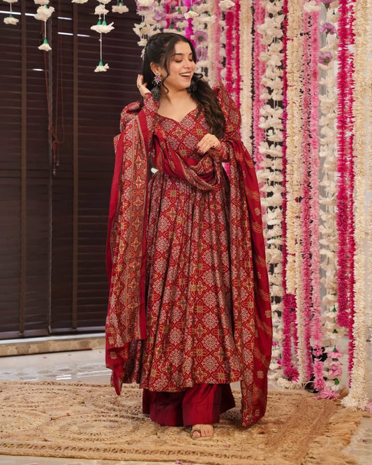 Stylish Soft Cotton Red Color Gown