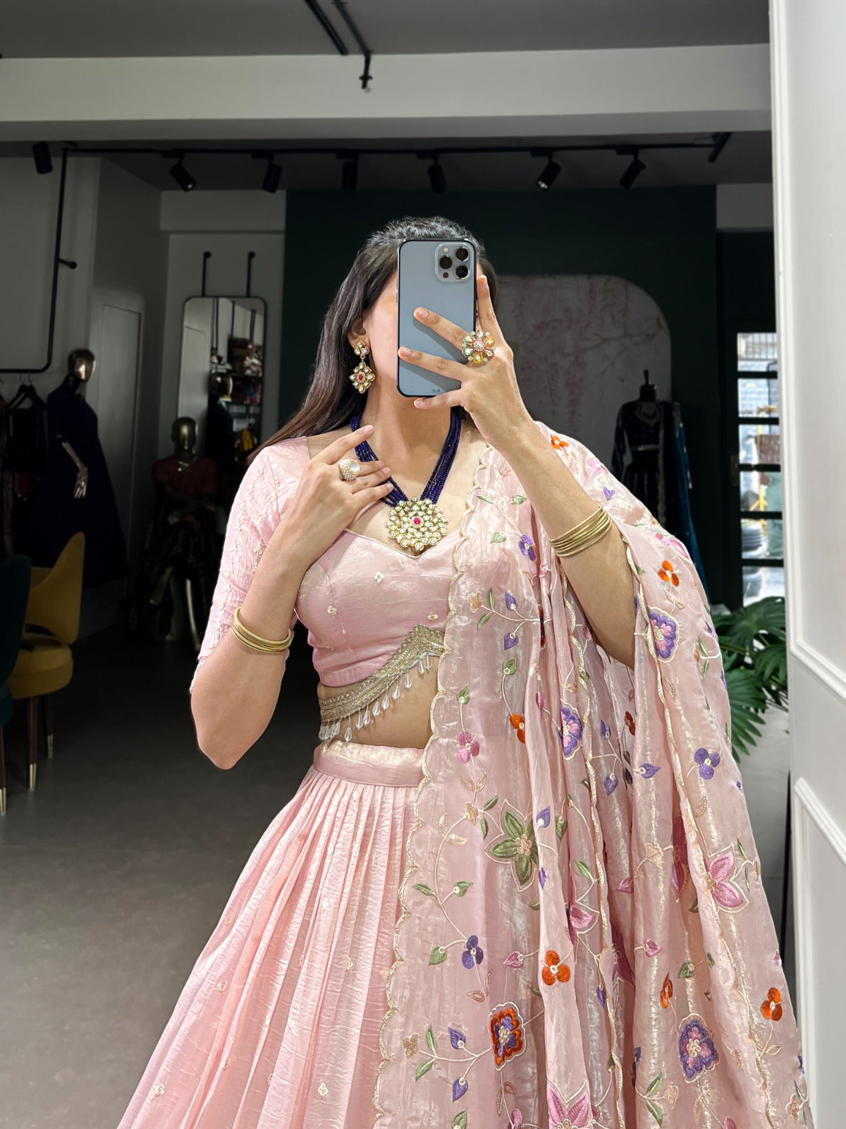 Traditional Wear Gold Crush Pink Color lehenga choli