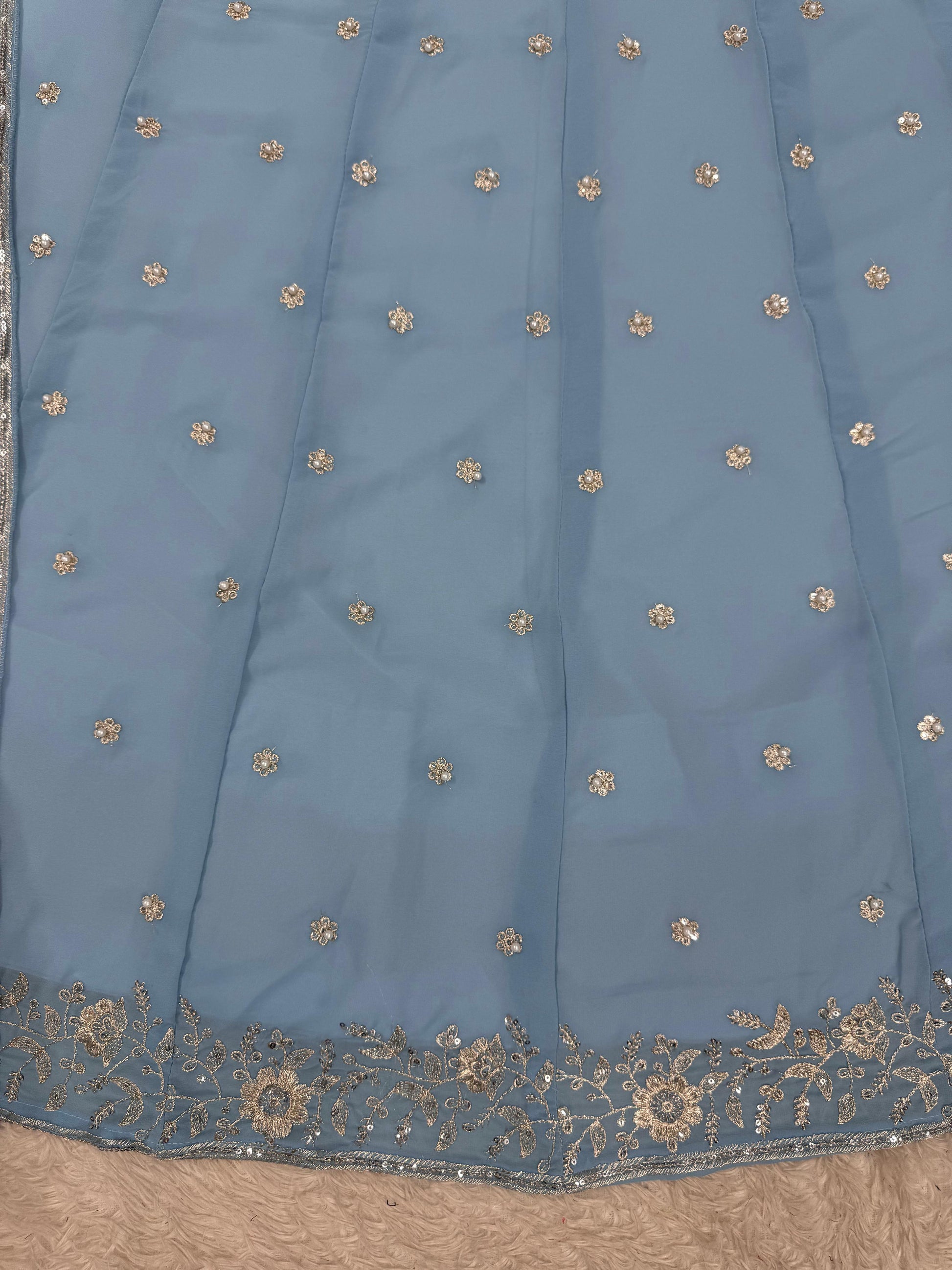 Opulent Gorgette Sky Blue Color Lehenga choli