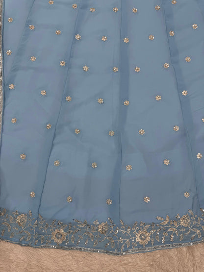 Opulent Gorgette Sky Blue Color Lehenga choli