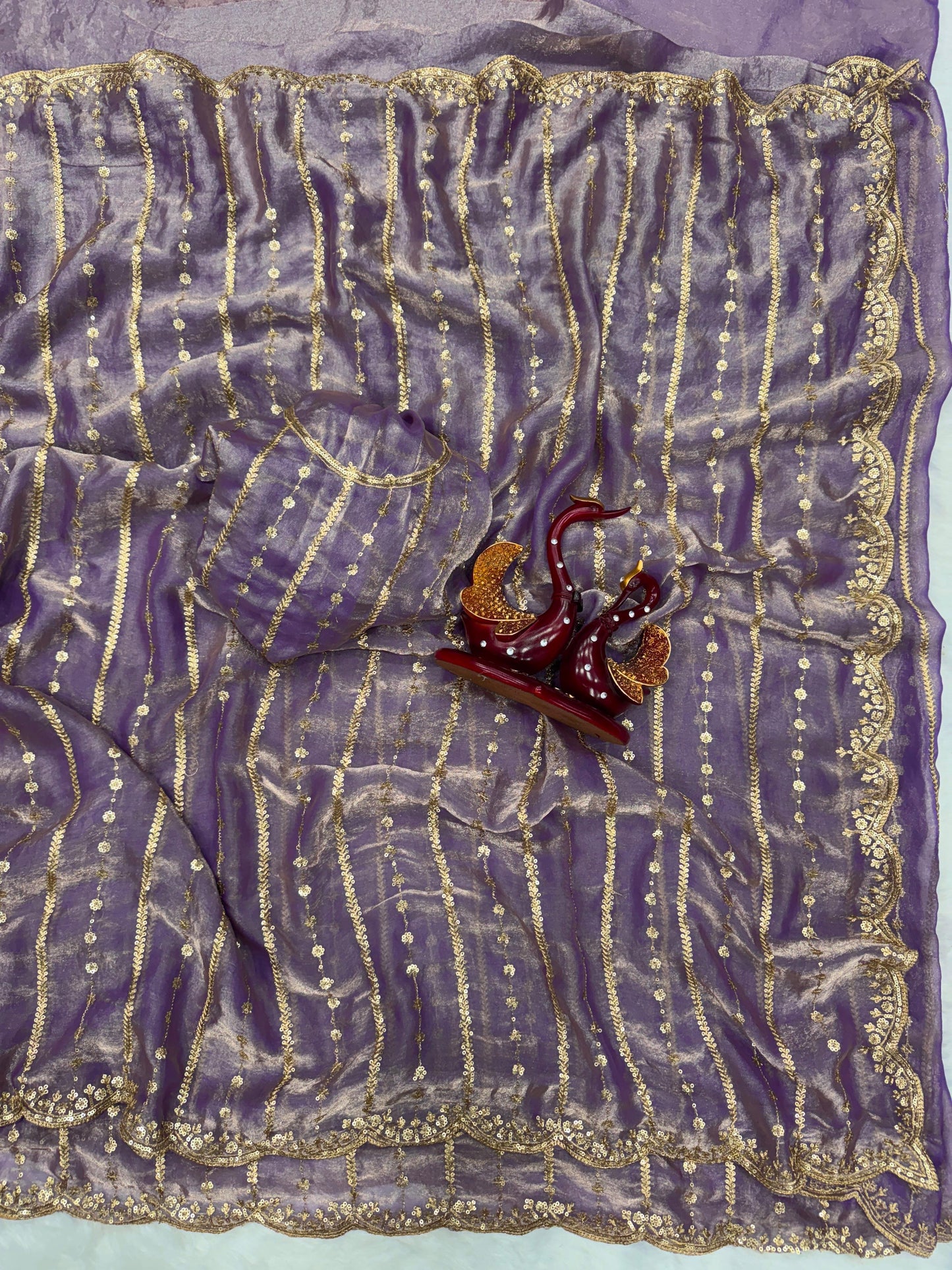 Gorgeous Red Color Sequence Silk Saree