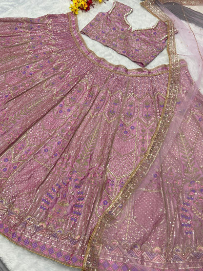 Amazing Kasturi Silk Pink Color lehenga choli