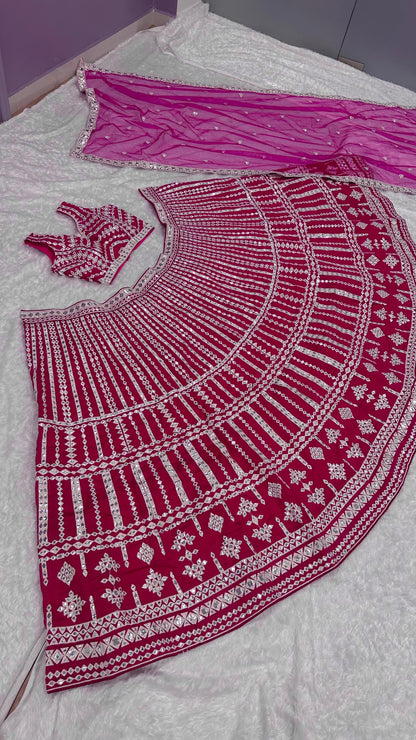 Reception Wear Heavy Work Pink Color Lehenga Choli