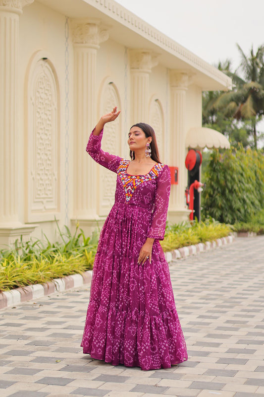 Amazing Purple Georgette Gamthi Work Navratri Gown