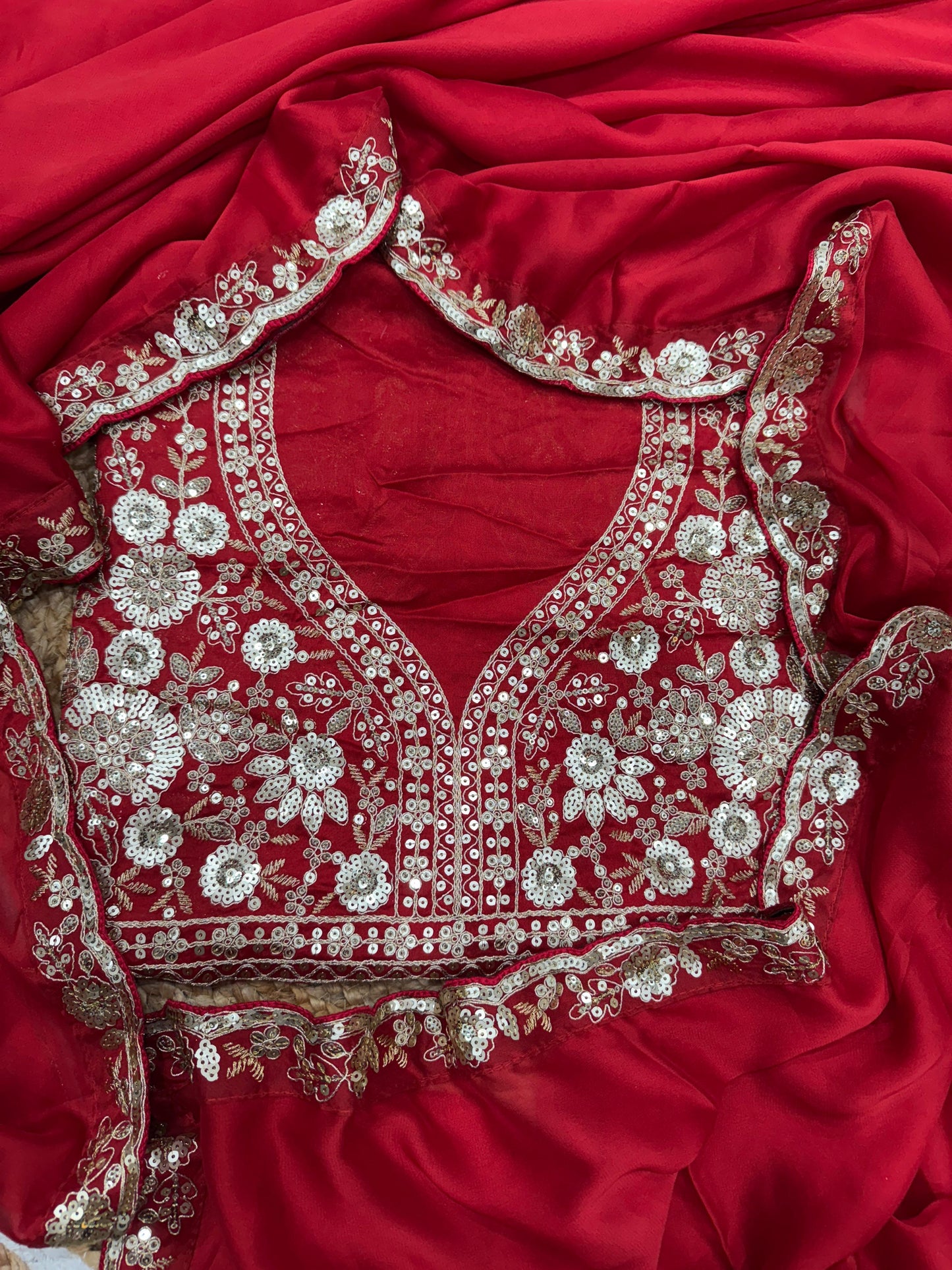 Gorgeous Red Color Rangoli Sequence Silk Saree