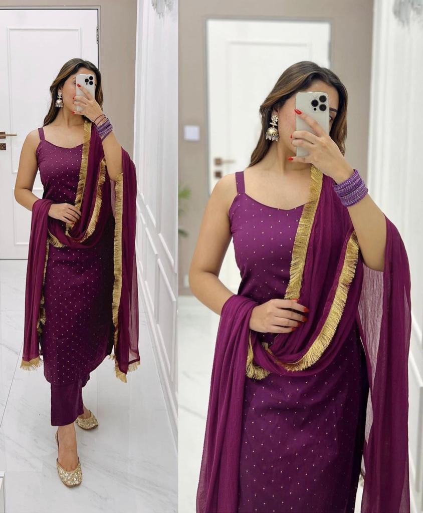 Adorable Heavy Reyon Wine Color Salwar Suit