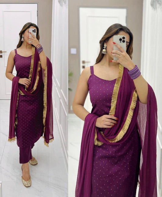 Adorable Heavy Reyon Wine Color Salwar Suit