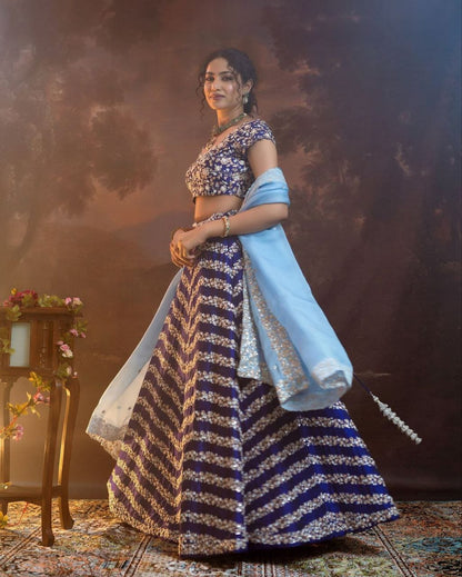 Glimmering Embroidery Work Blue Color Lehenga Choli
