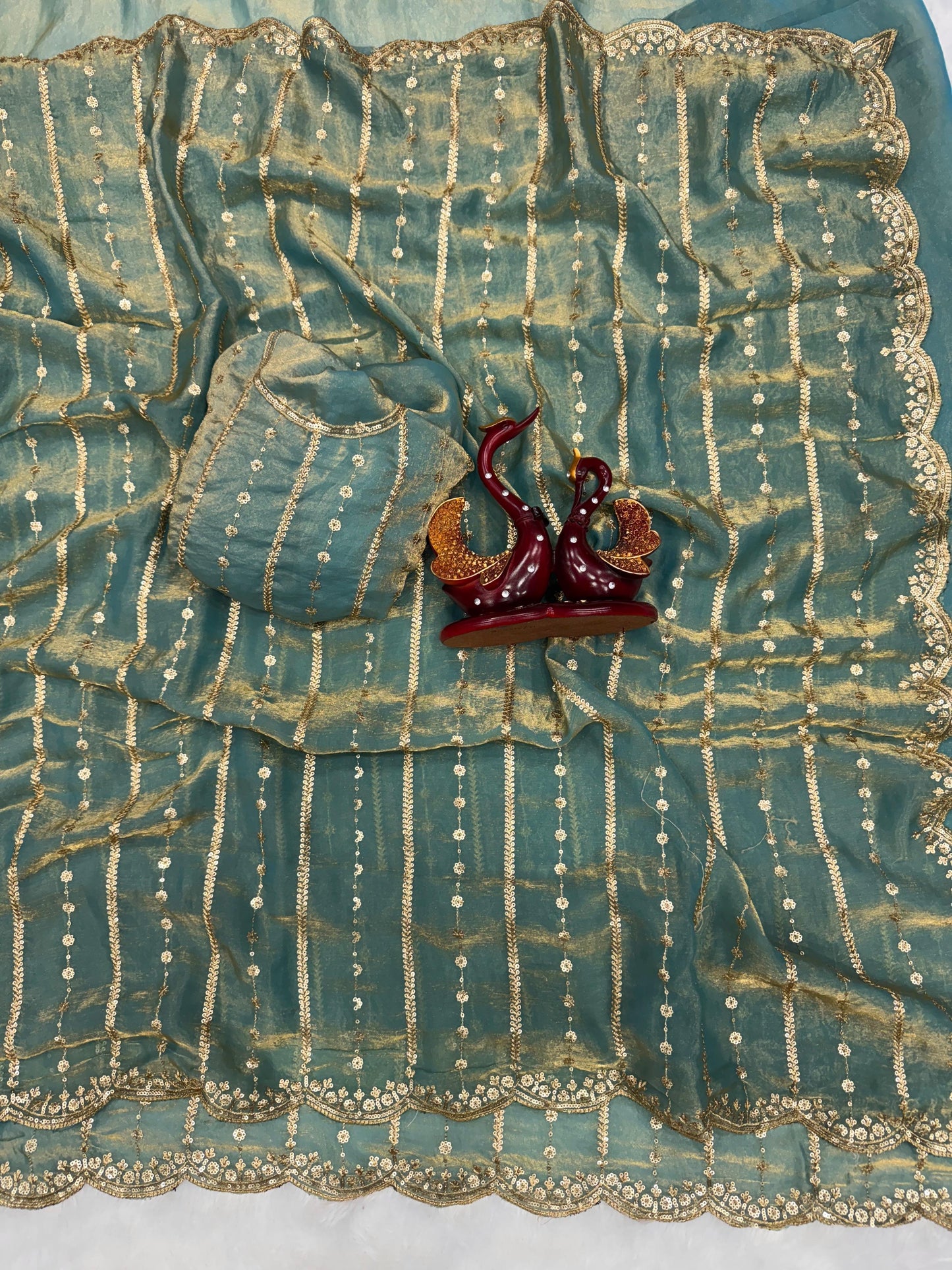 Gorgeous Red Color Sequence Silk Saree