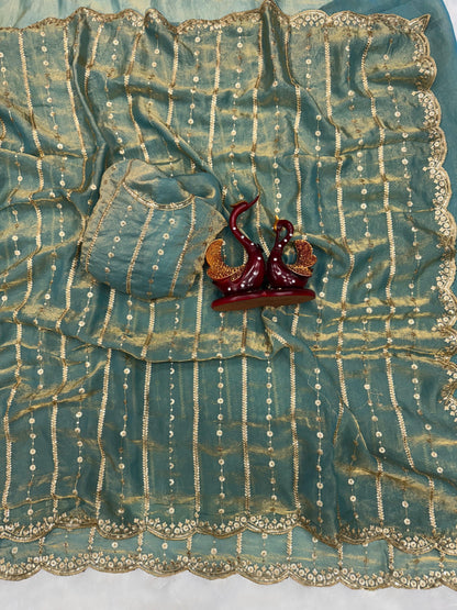 Gorgeous Red Color Sequence Silk Saree