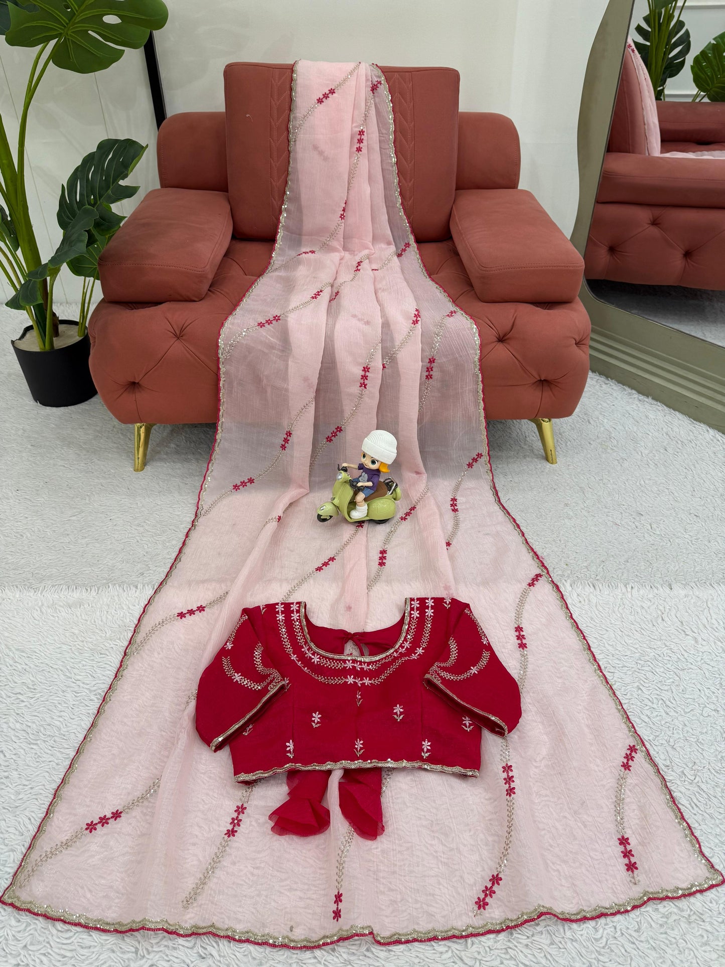 Festive Wear Sequence Work Light Pink Silk Saree