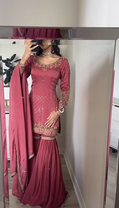 Imposing Sequence Work Pink Color Palazzo Suit