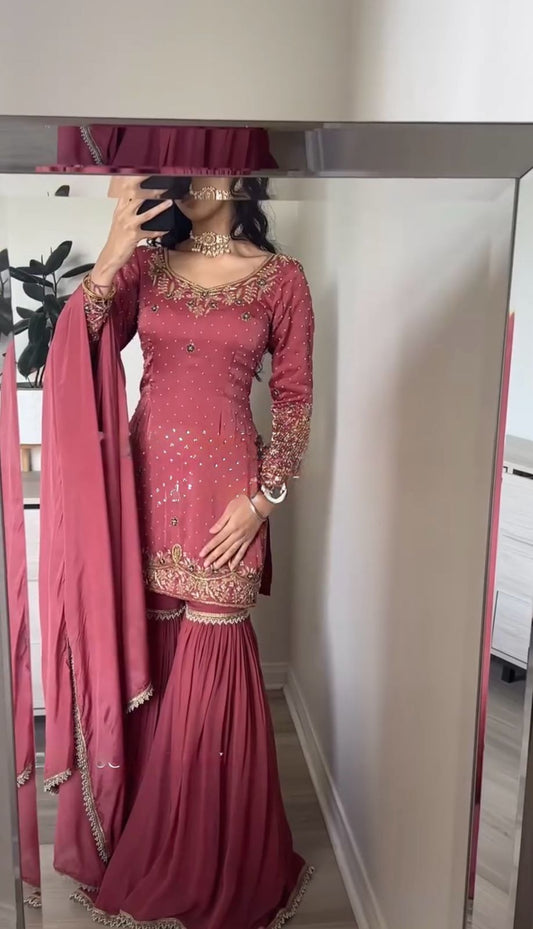 Imposing Sequence Work Pink Color Palazzo Suit