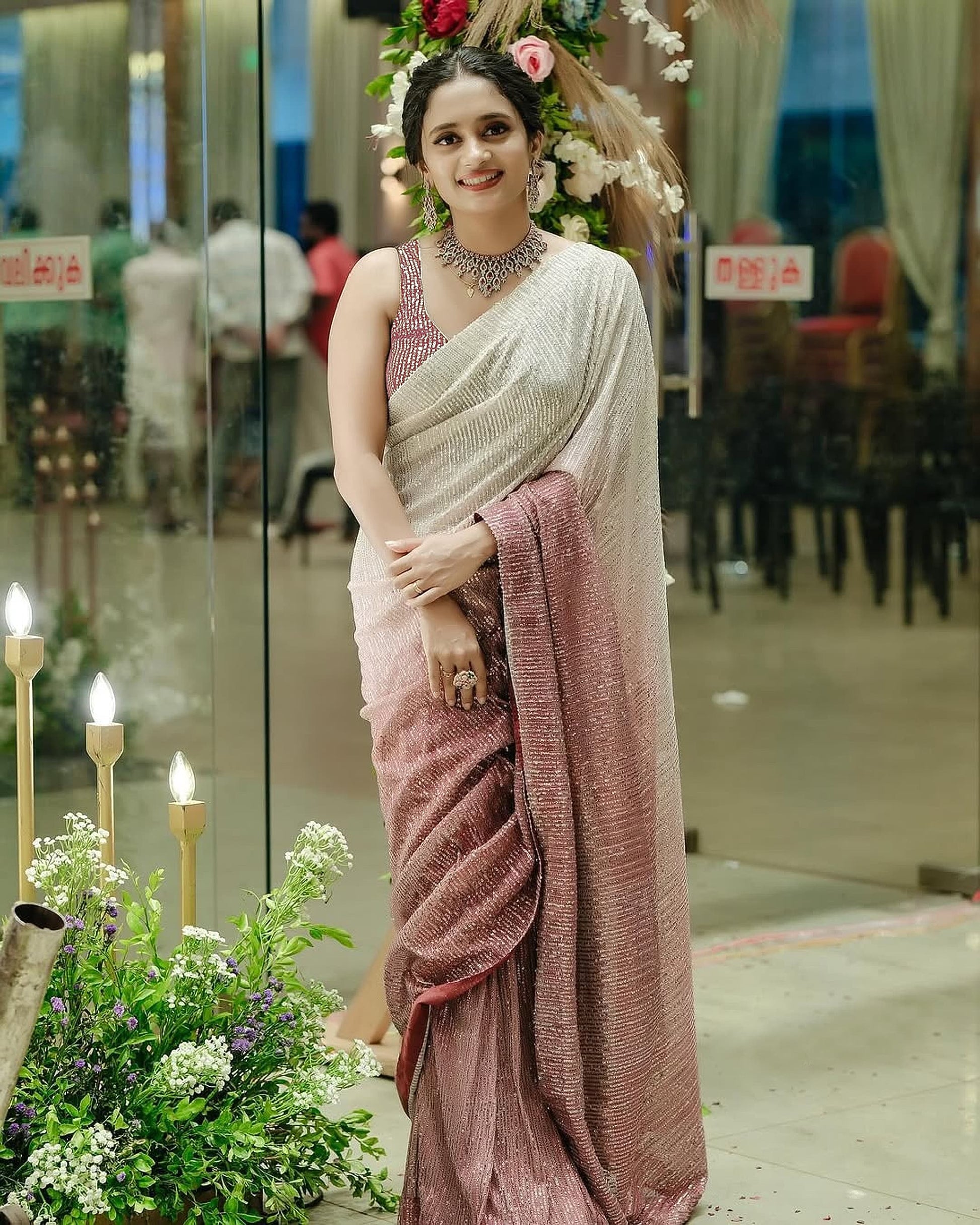 Stylish Sequence Work Double Shaded Saree