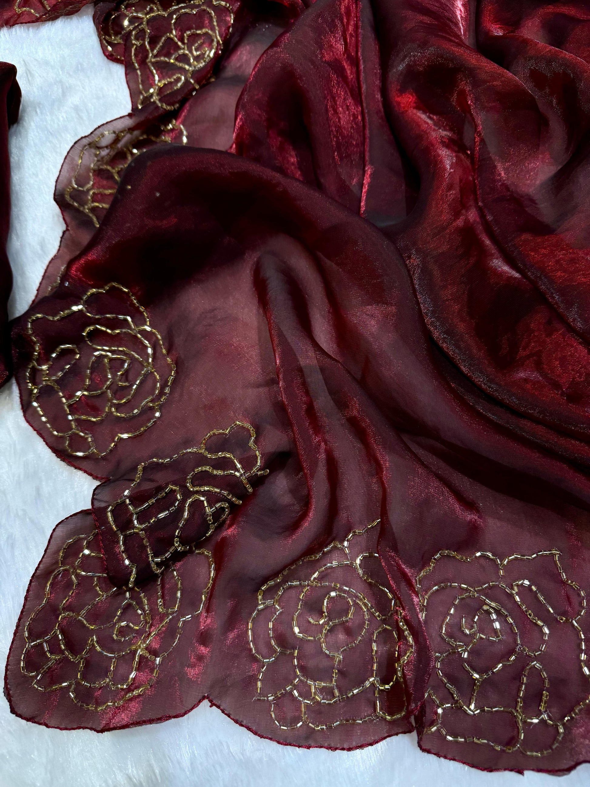 Fantastic Beautiful Katdana handwork Maroon Color saree