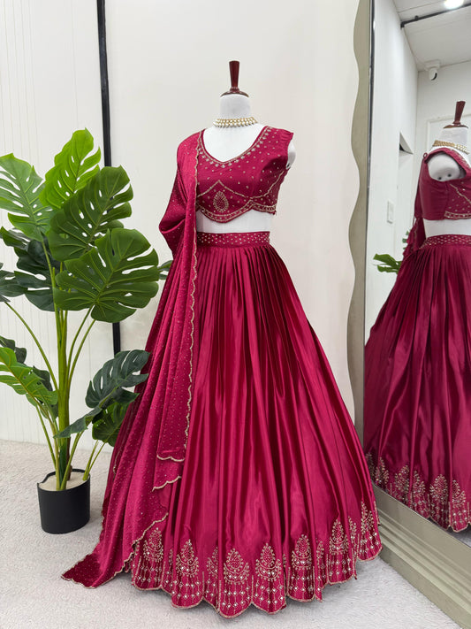 Wedding Wear Pink Color Satin Silk Lehenga Choli