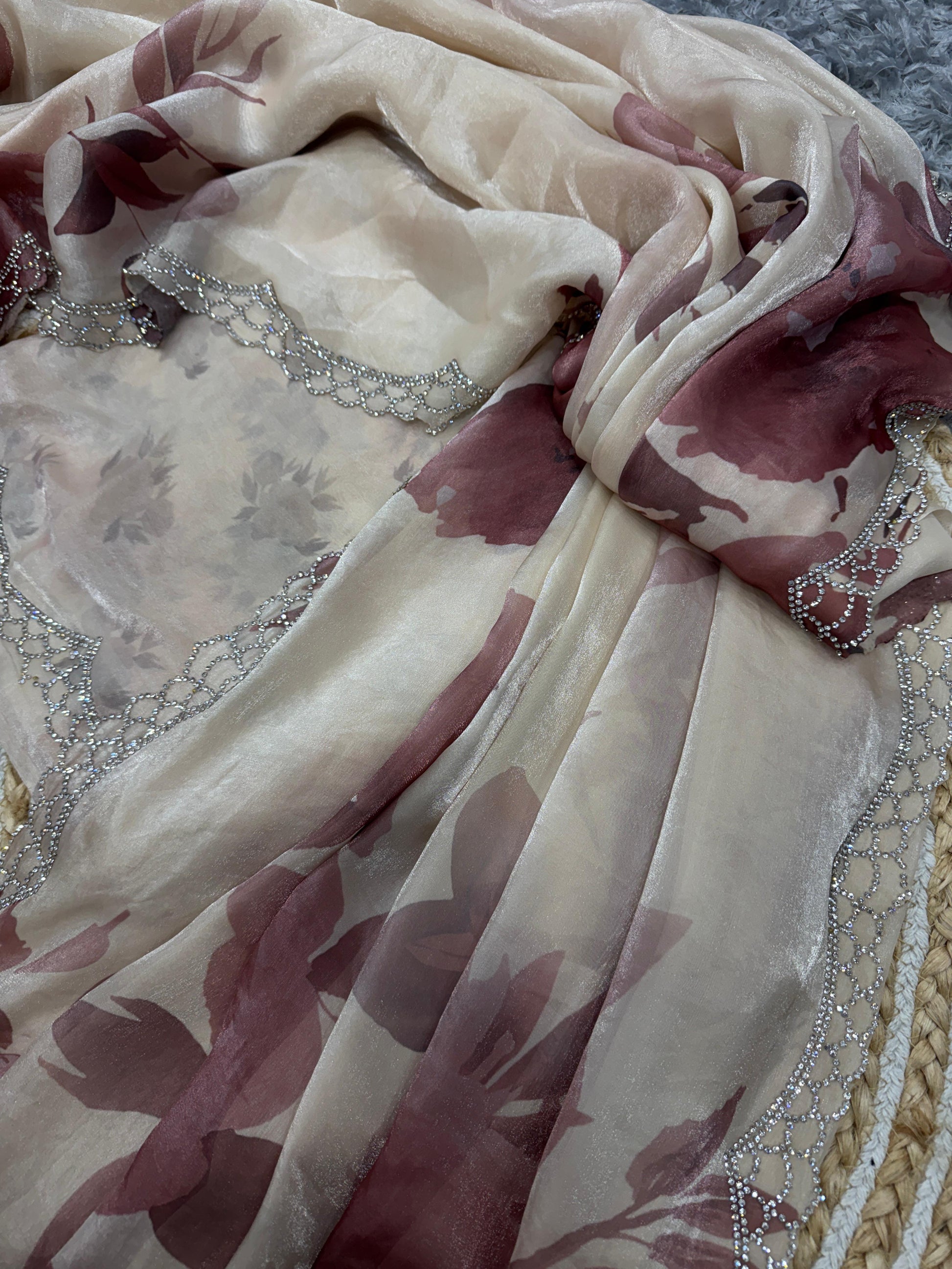 Classy Floral Print Off White Color Saree