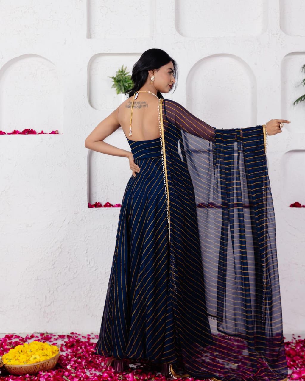 Presenting Georgette Navy Blue Color Anarkali Gown
