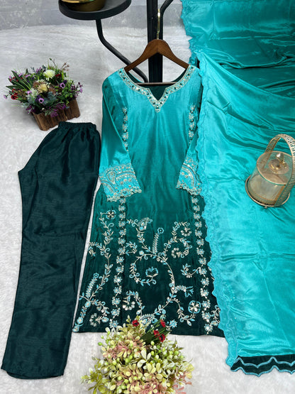 Stunning Chinon Silk Double Shaded Salwar Suit