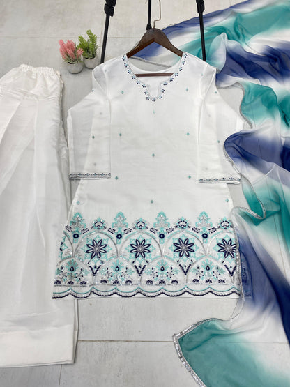 Elegant Roman Silk White Color Salwar Suit