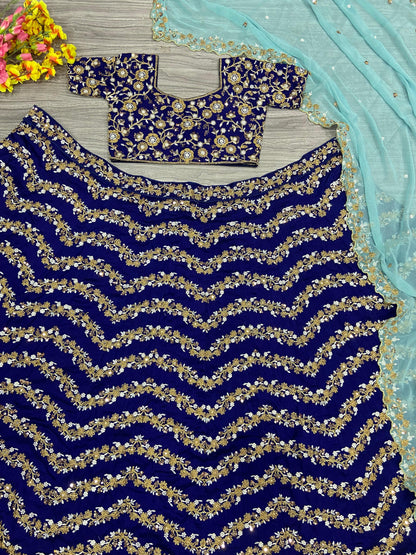 Glimmering Embroidery Work Blue Color Lehenga Choli