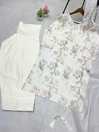 Preferable Tebi Organza White Color Salwar Suit
