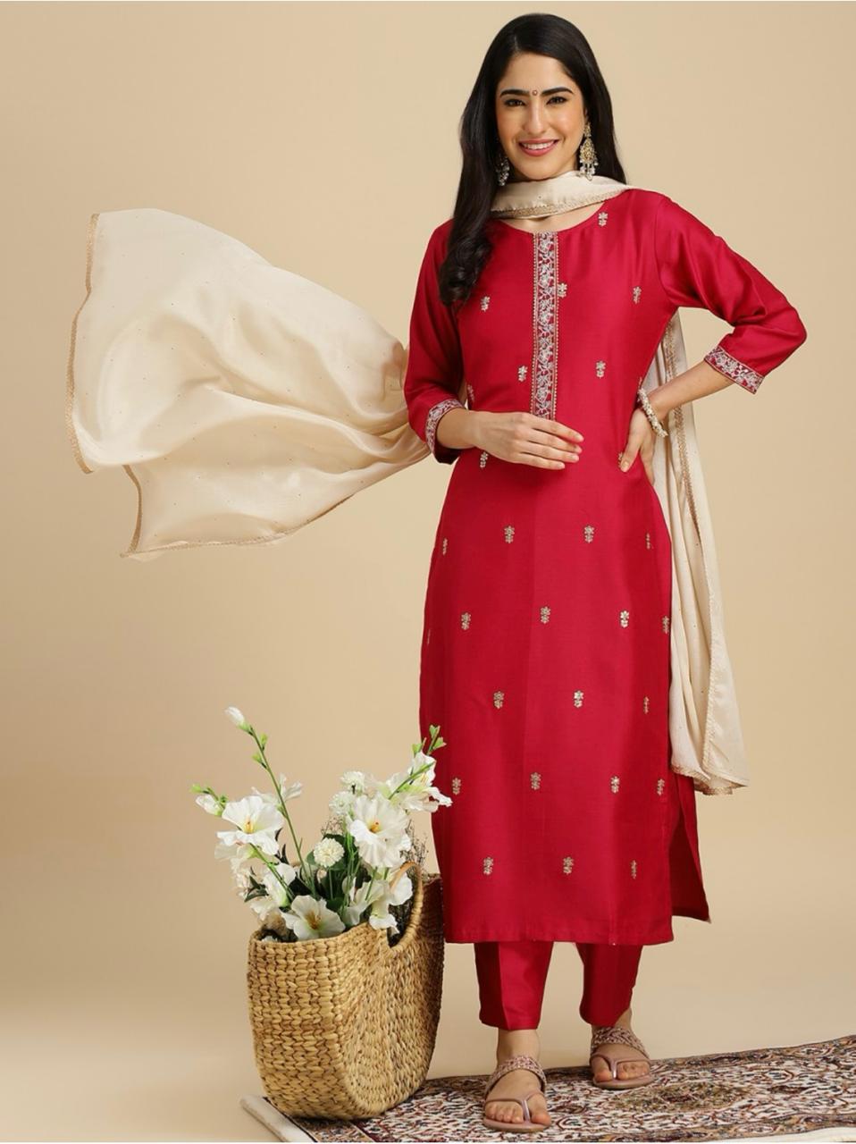 Elegant Roman Sequence Red Color Salwar Suit