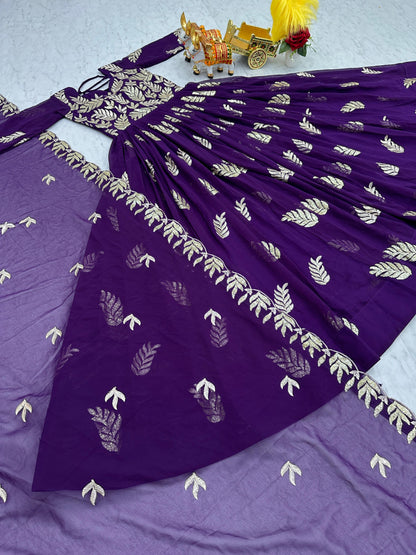 Luxuriant Thread Work Purple Color Gown