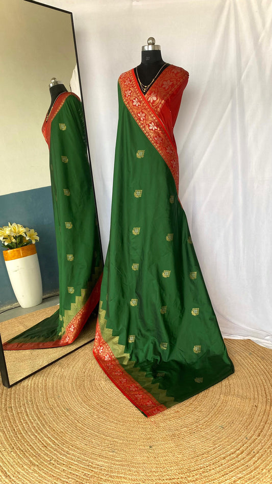 Shining Tone Silk Green Color Saree