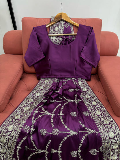 Superhit Satin Silk Wine Color Saree