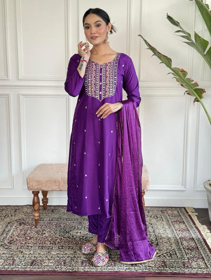 Wonderful Heavy Reyon Purple Color Salwar Suit
