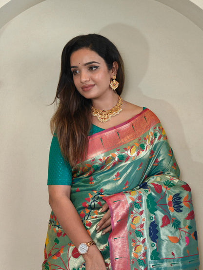 Wonderful Paithani Silk Sky Blue Color Saree