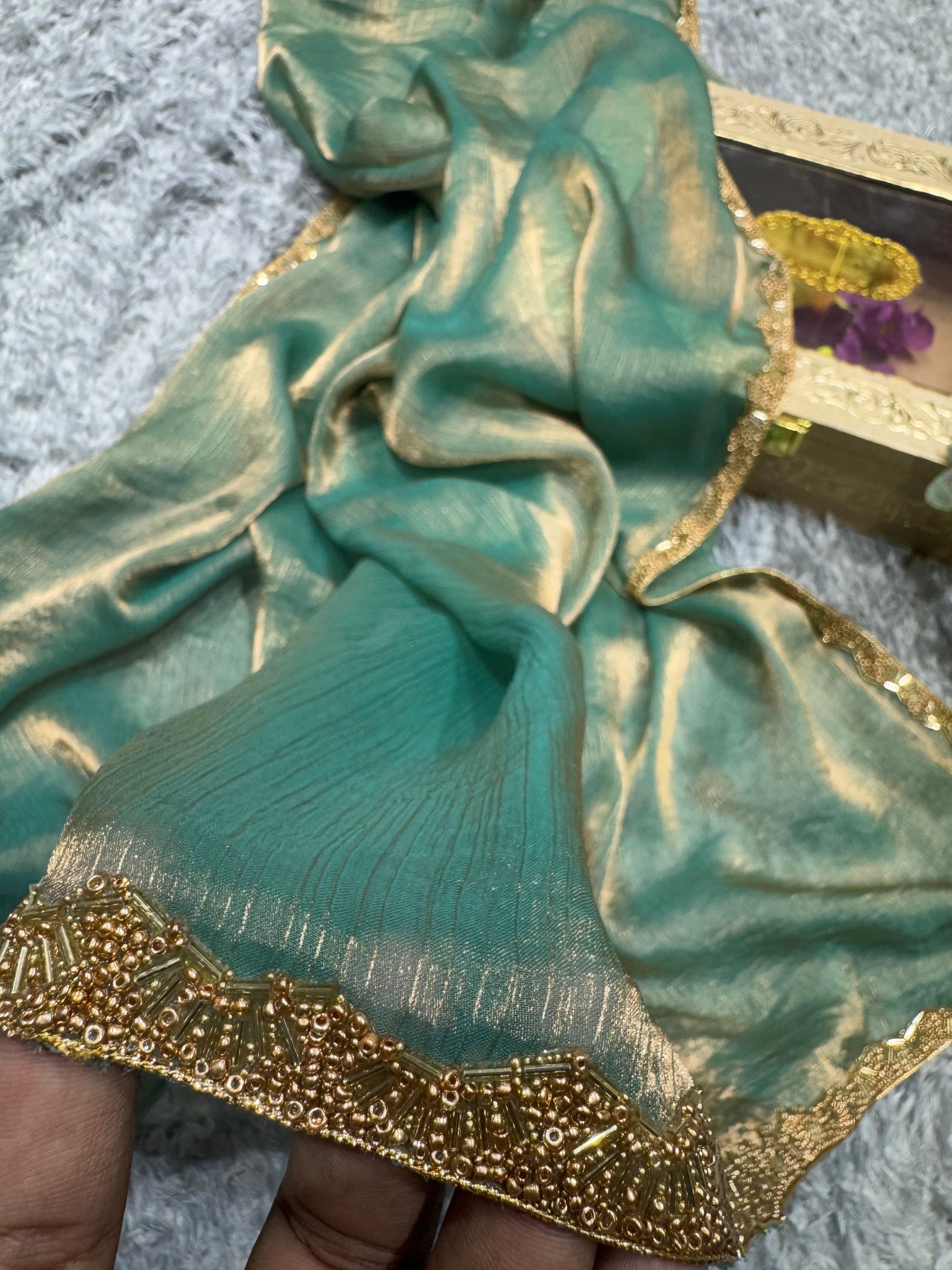 Exotic Katdana Moti Green Color Saree