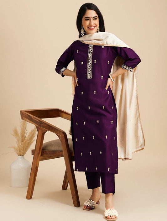 Elegant Roman Sequence Wine Color Salwar Suit