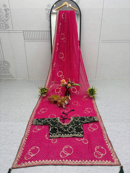 Festive Wear Gota Pati Work Pink Color Saree