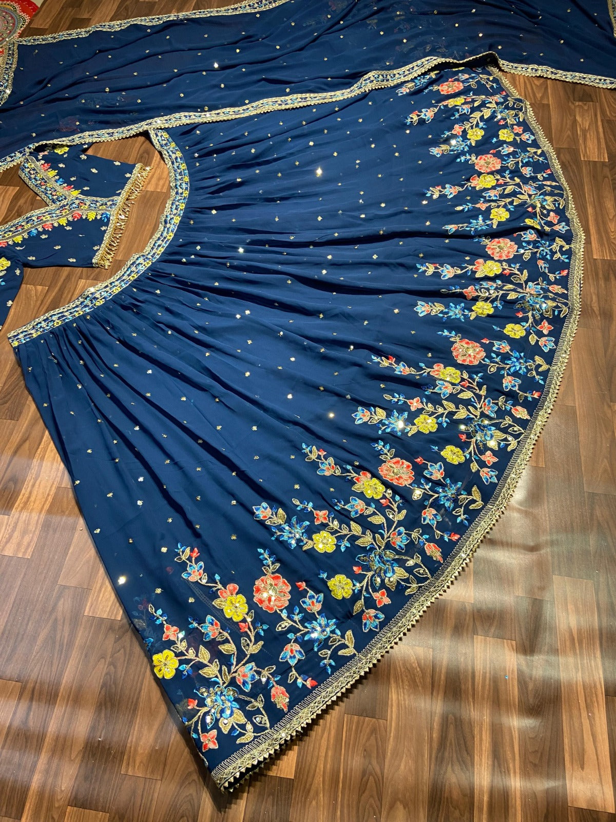 Captivating Georgette Blue Color Lehenga Choli